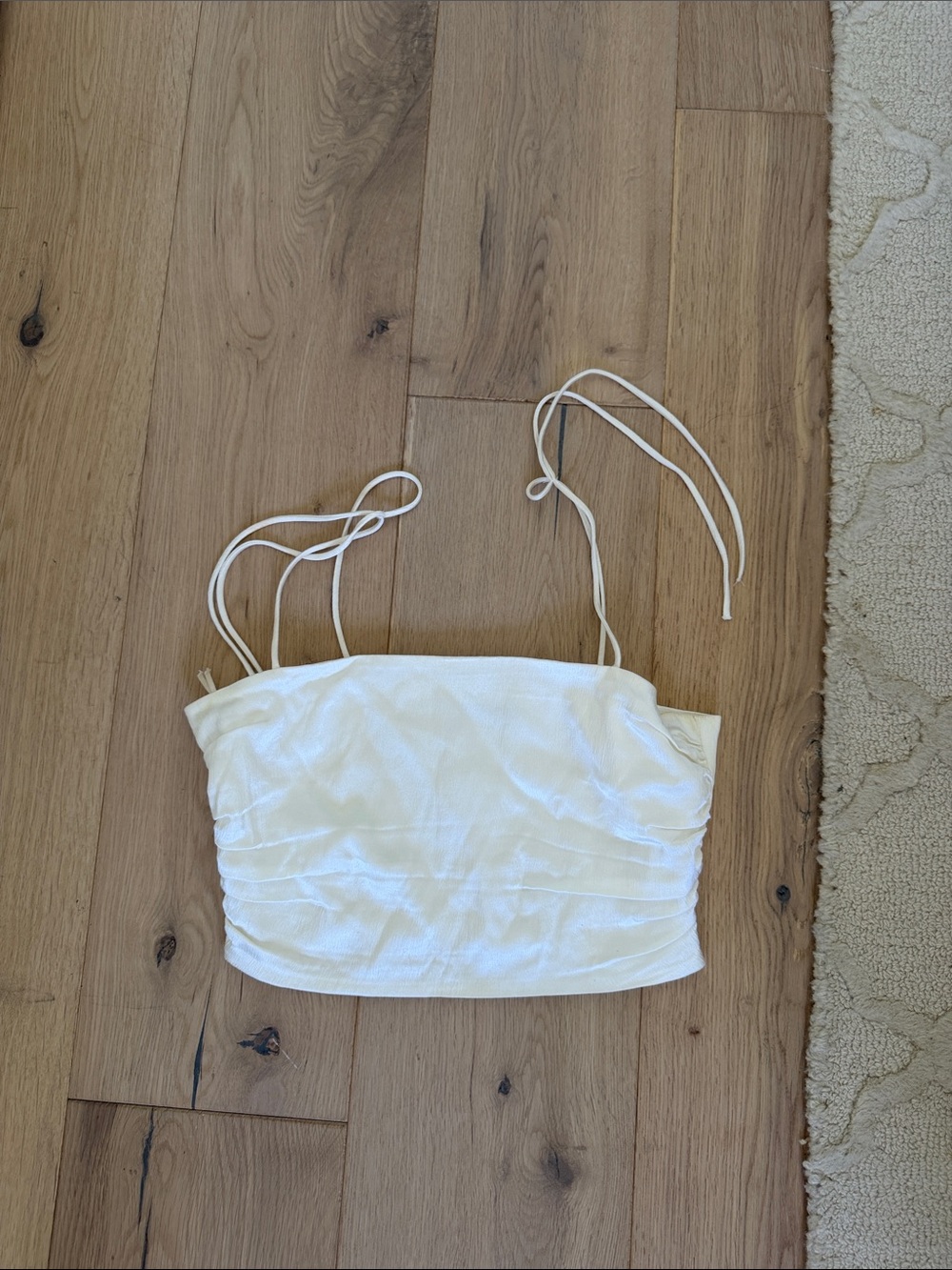 Zara White Ruched Tie-Strap Crop Top